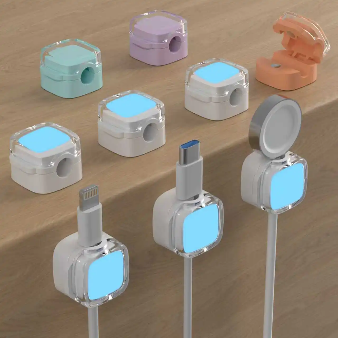 

6 шт. светящийся магнитный органайзер для кабеля для передачи данных, устройство для хранения и фиксации настольного зарядного кабеля, украшение для стен сетевого кабеля buc