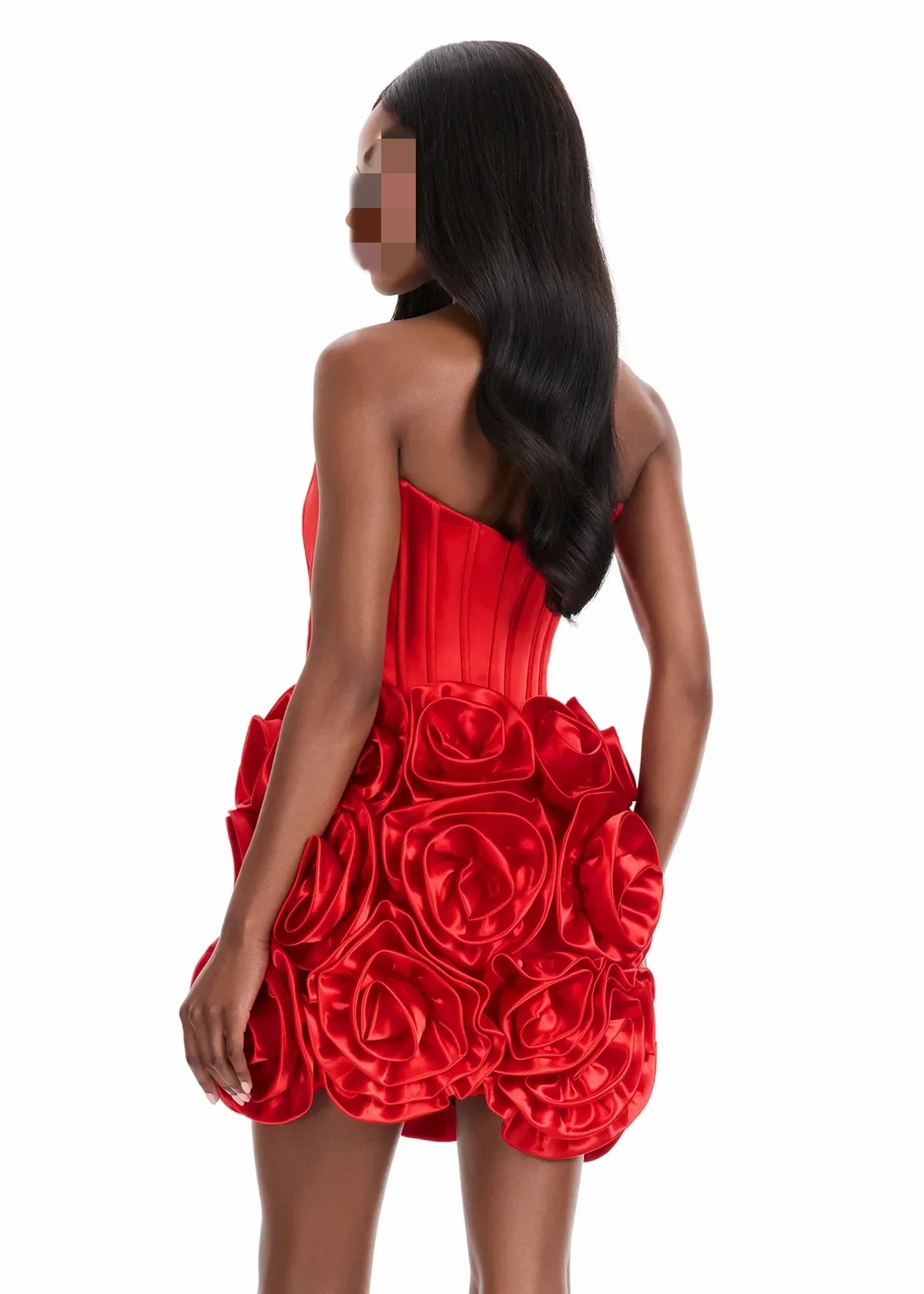 Minivestido sin tirantes Floral rojo de lujo 2025, Vestido corto elegante de cóctel con flores en 3D para mujer, vestidos para ocasiones especiales