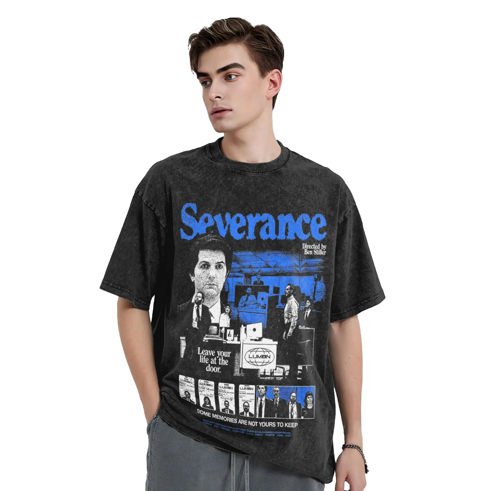 Washed T Shirts Severance Lumon Industries Logo Movies Cover Hip Hop Retro T-Shirts Oversize Streetwear Tops Tees Men Women