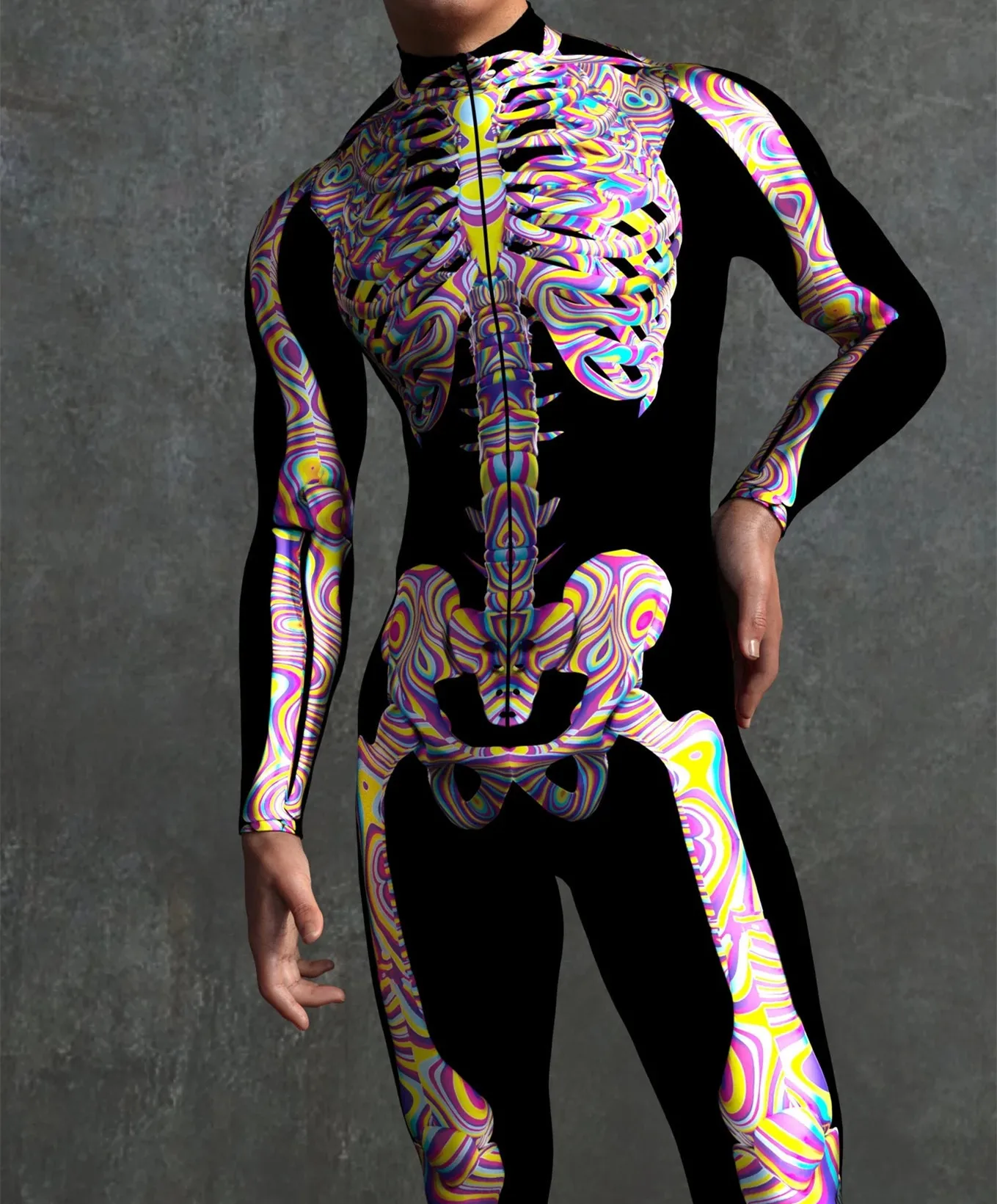 Halloween Skinny Damen Bedruckter Bunter Totenkopf Cosplay Jumpsuit Cyberpunk Zentai Anzug Karnevalsparty Aerial Performance Bodysuits – Detail 30