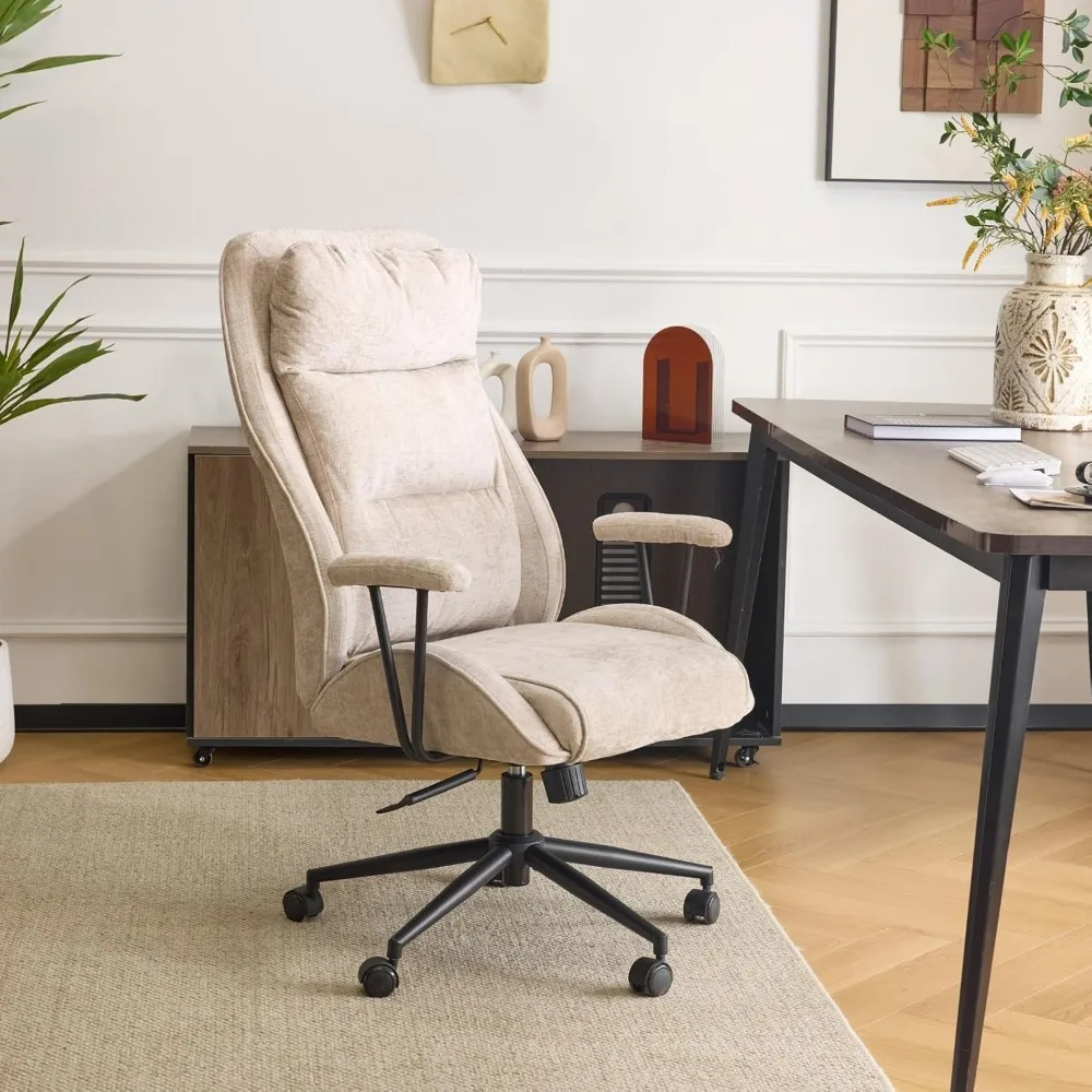 

Chenille Executive Ergonomic Office Chair with 100-130° Reclining, High-Back Desk Chair with Adjustable Base & Headrest Support