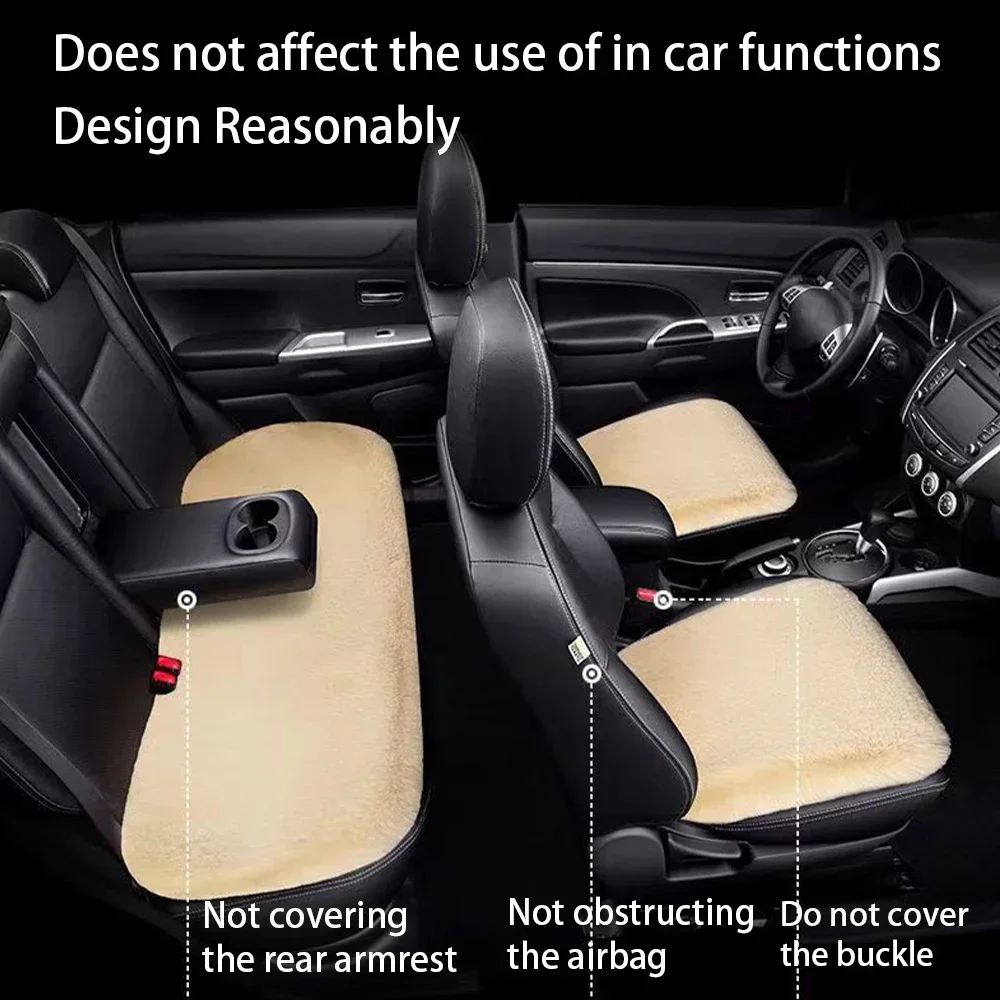3Pcs Car Seat Cushion Non SheddingNo Block Airbag Universal Winter Warm Mat Thick Fluffy Plush for 5-seater SUV Sedan Car 4Color