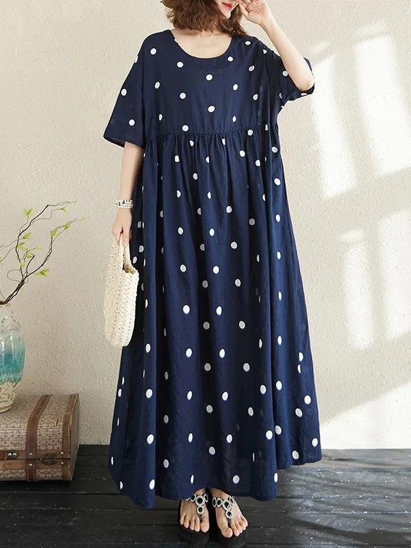 Estate nuova taglie forti da donna in cotone Lin rotondo Ne stampato lungo Dr gonna oversize casual Sle motivo floreale Midi Dr