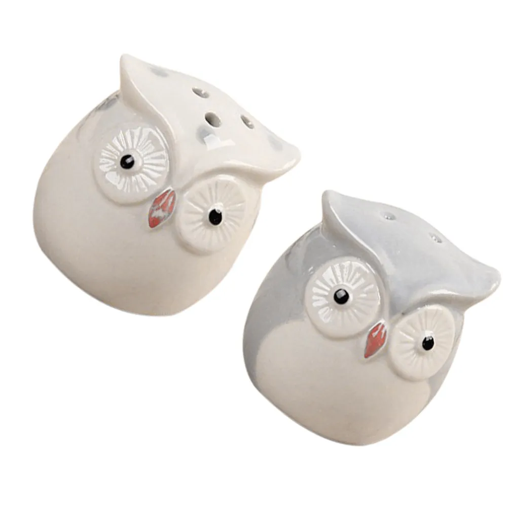 2Pcs Premium Ceramic Owl Seasoning Jars with Thin Hole Topper for Easy Dispensing Ideal Kitchen Decor Condiment Storage Ceramic