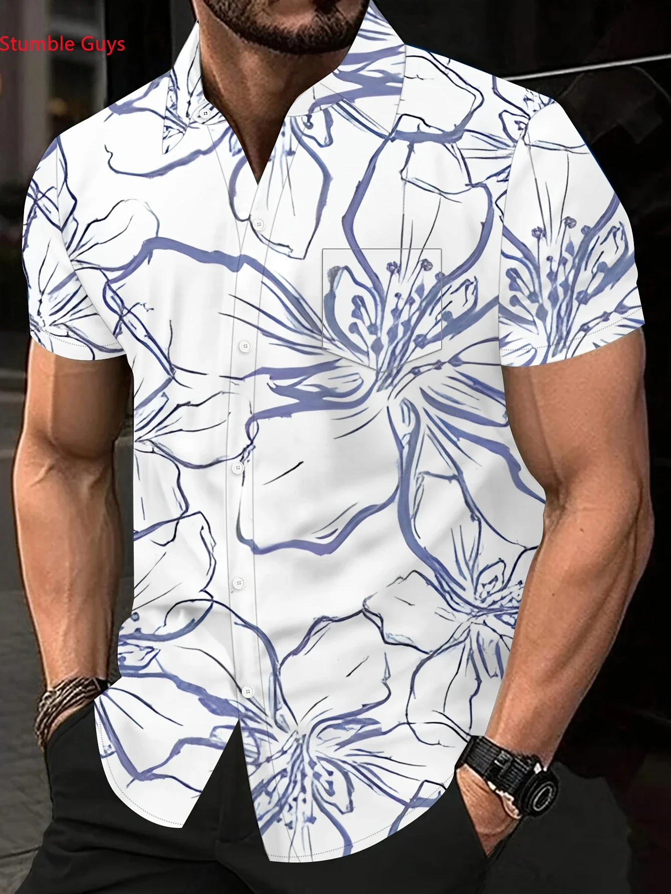 

High Street Beach Vacation Hawaiian Shirt For Men Summer Man Short Sleeve Tropical Print Casual Fashion Outfits