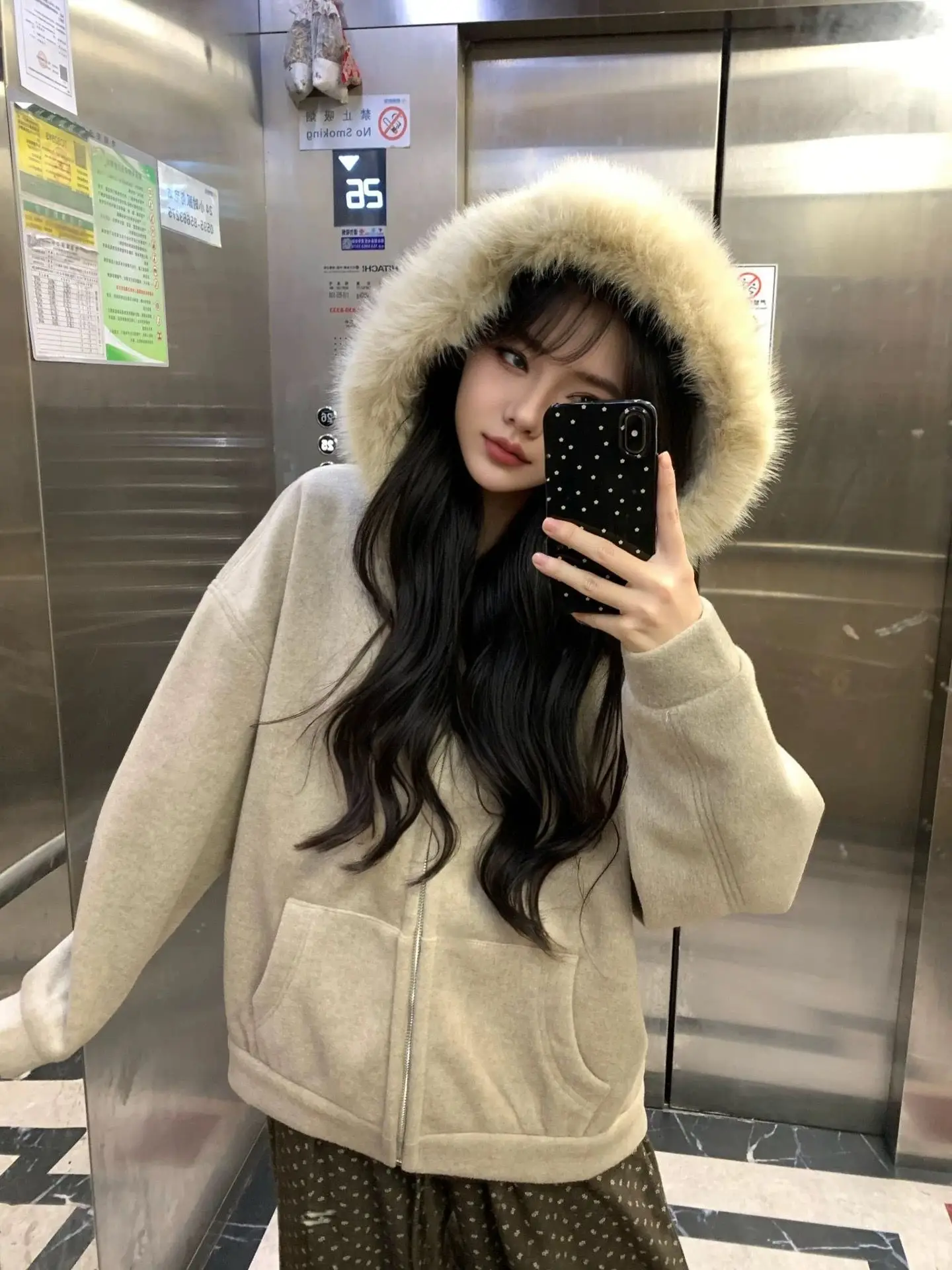 

Retro American Hooded Jaet Women's Autumn Winter Thiened Fce Lined Loose Korean Sle Lazy Plaid Coat Zipper Closure L...