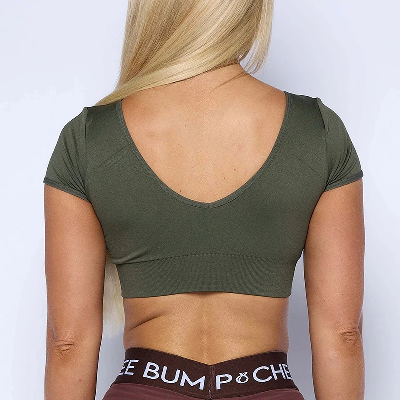 Pchee Bum Serene Seamless Bra Women Workout Crop Tops Fitness Clothing Gym T Shirts Cap Sleeve Padding Athletics Sports Crop Top