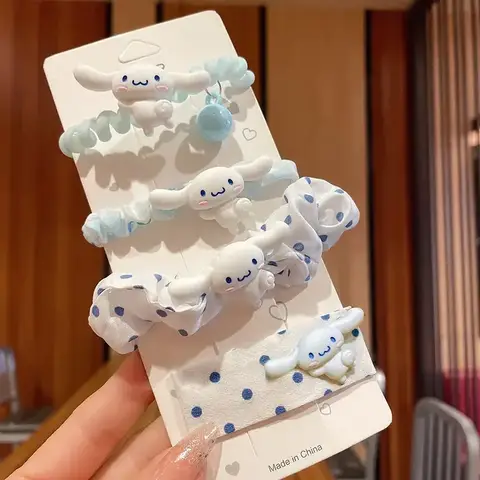 Kitty Anime Figures 4 Pieces of Cinnamoroll Headwear Hair Ties Cute Cartoon Kawaii Bestie Hair Clip Gifts for Girls Children