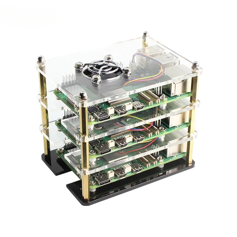 Raspberry Pi 5 Stackable Acrylic Cluster Case 3007 PWM Fan Heatsink Enclosure
