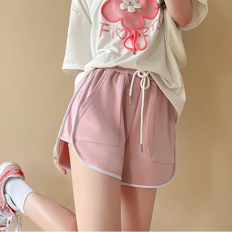 

Лето 2025 г., спортивные шорты на шнуровке, женские свободные прямые короткие брюки с высокой талией, женские повседневные шорты нестандартной формы в стиле пэчворк