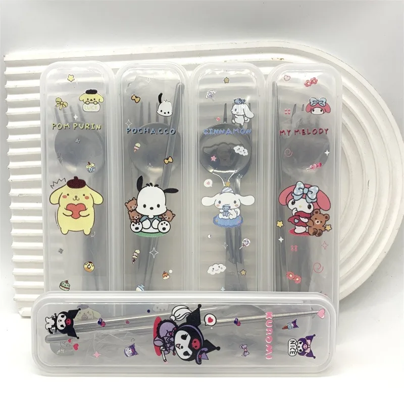 Ensemble de couverts Hello Kitty en acier inoxydable (cuillères, fourchettes, baguettes) – Portable pour étudiants, camping et cuisine – Vente en gros