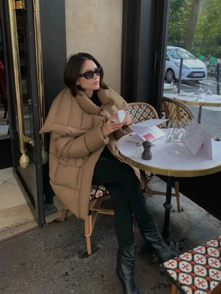 

Puffer Jaet Women's Mid-Length Fluffy down Coat Warm Windproof Commute Outerwear Big Collar Qui-Fix for Ladies