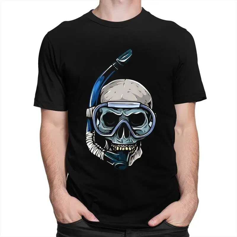 Custom Dive Diver Scuba Diving Skull T Shirts for Men Pure Cotton Tees Tshirt Short Sleeve T-shirt Clothes