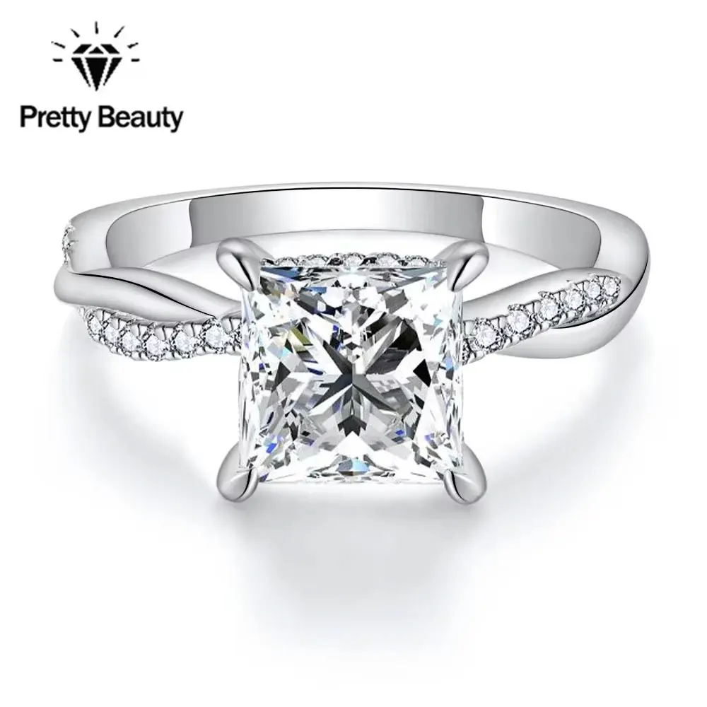 

Изысканное кольцо Pretty Beauty с муассанитом 2 карата огранки «Принцесса», из стерлингового серебра 925 пробы, для женщин, с дизайном «Бесконечность» и витым узором, ювелирное изделие