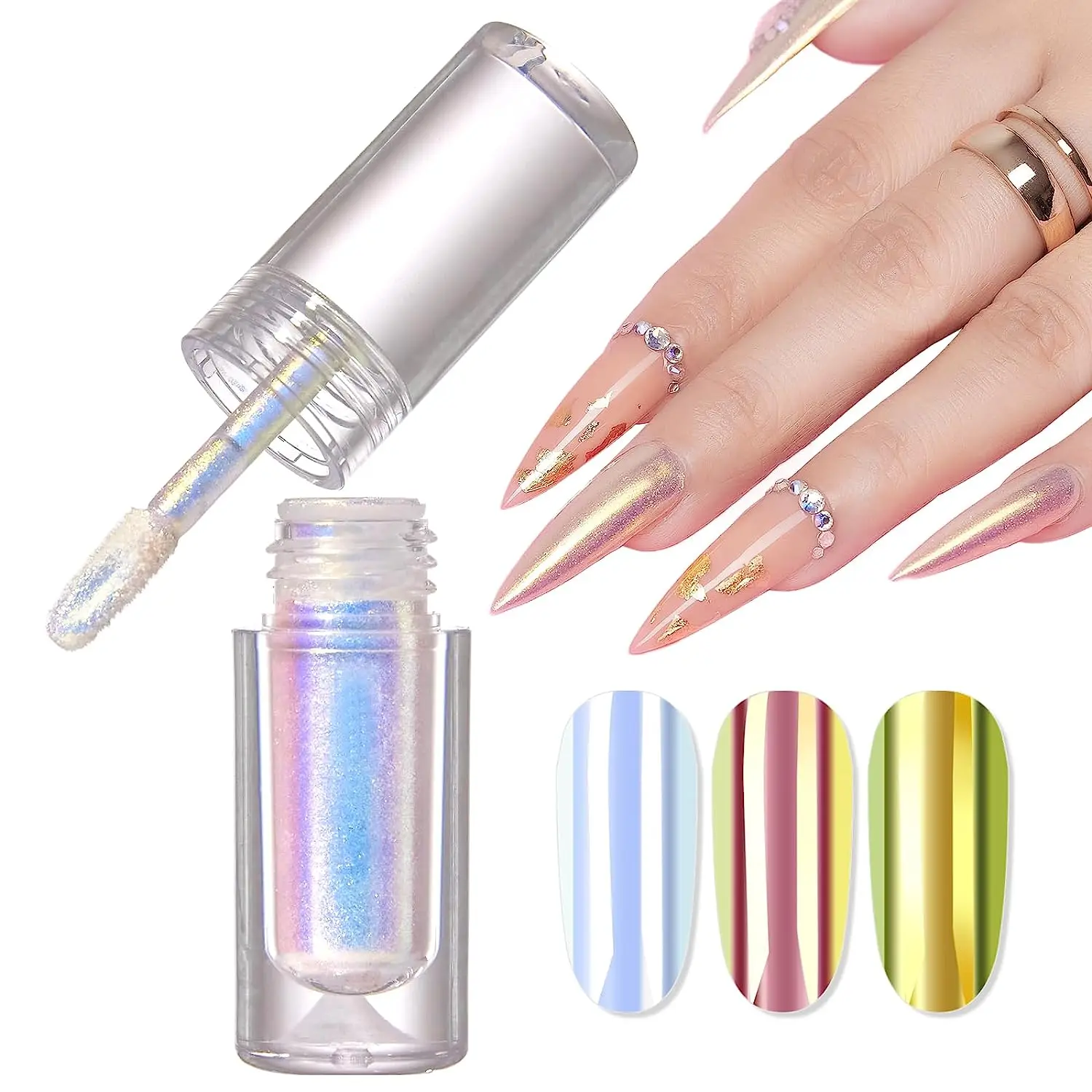 Makartt Mermaid Nail Chrome Liquid, Sunlit Aurora Nail Chrome Liquid, Mirror Effect Iridescent Pearl Chameleon Nail Chrome