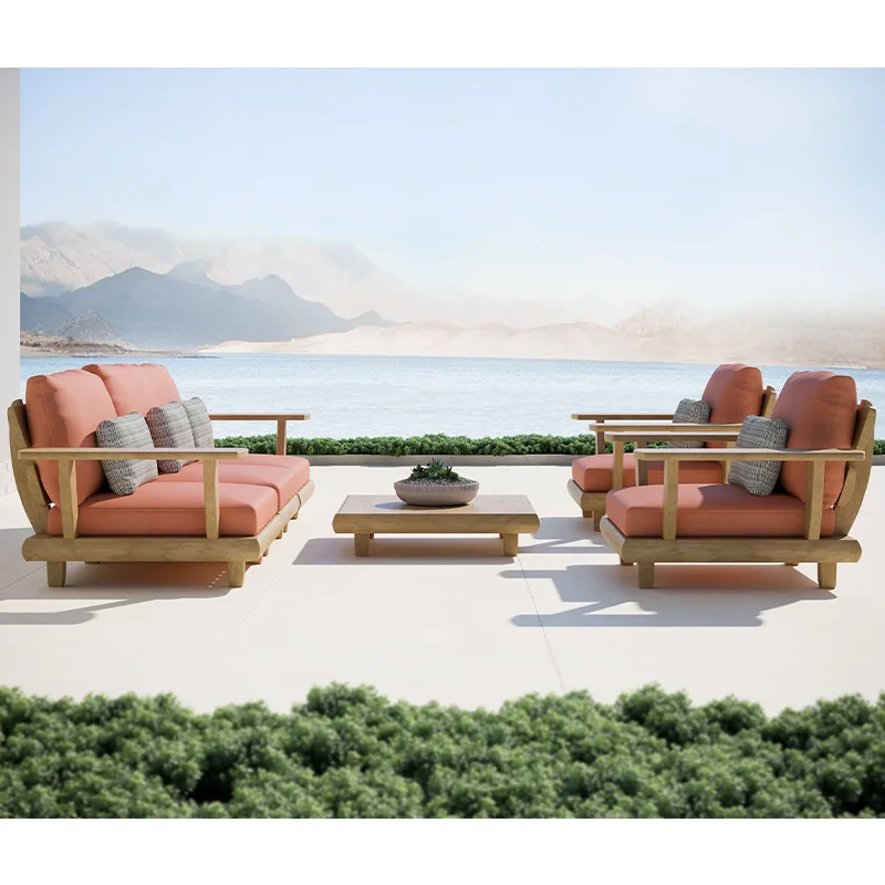 Sofa Sectional Garden Teak Wood Modern Waterproof Lounge L Shape Corner Square Outdoor Couch Set