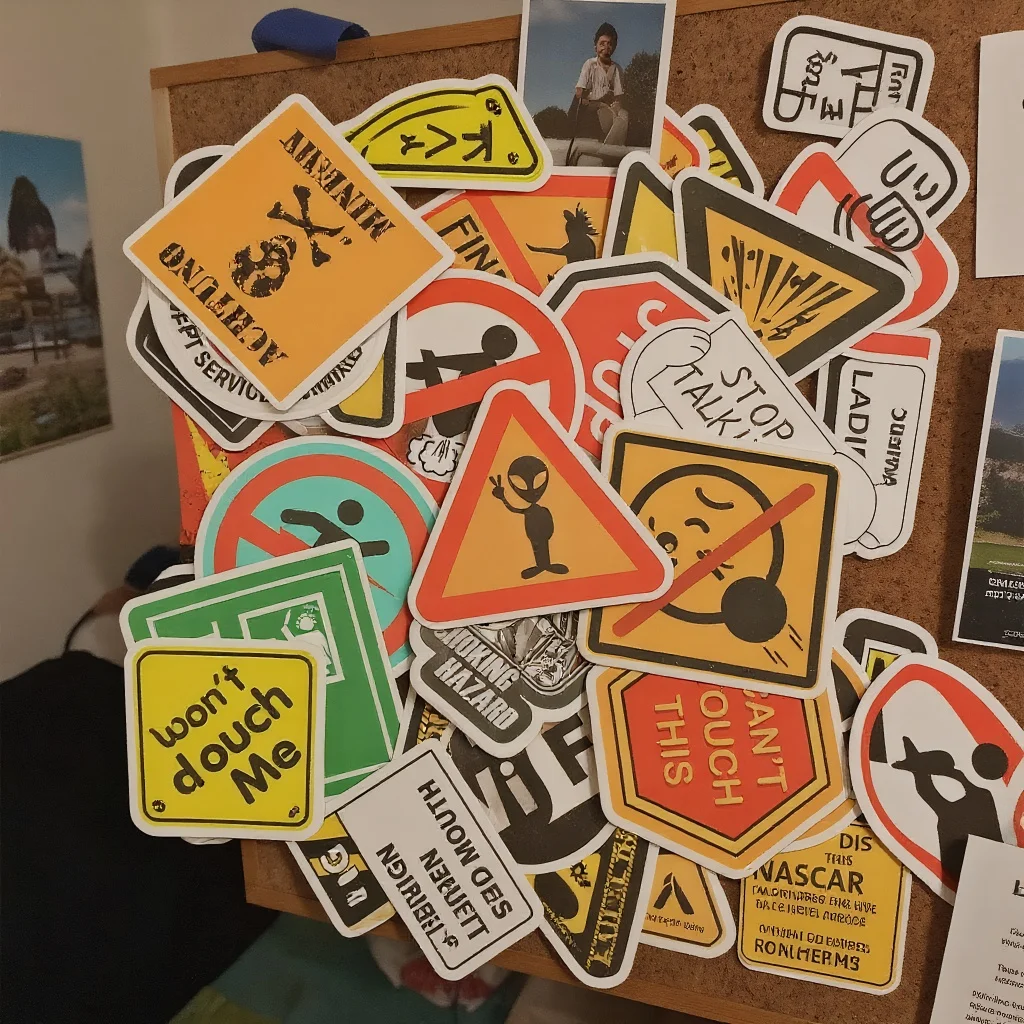 Cartoon Warning Stickers - Danger Banning Decals for Skateboard Guitar Laptop Motorcycle Car