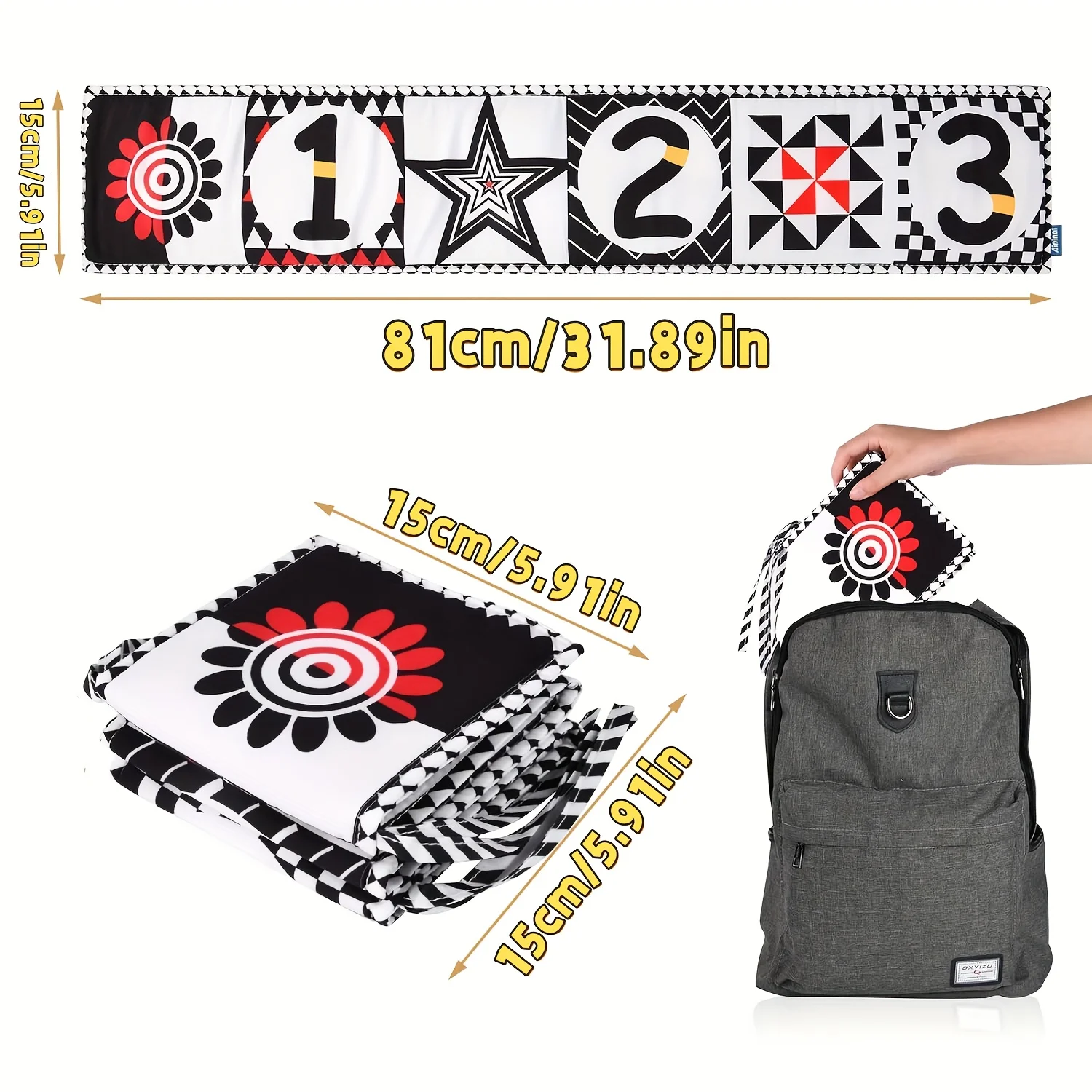 Czarne i białe zabawki dla niemowląt o wysokim kontrastie, miękka książeczka dla noworodka, zabawki sensoryczne, książeczka z materiału do stymulacji wzrokowej.