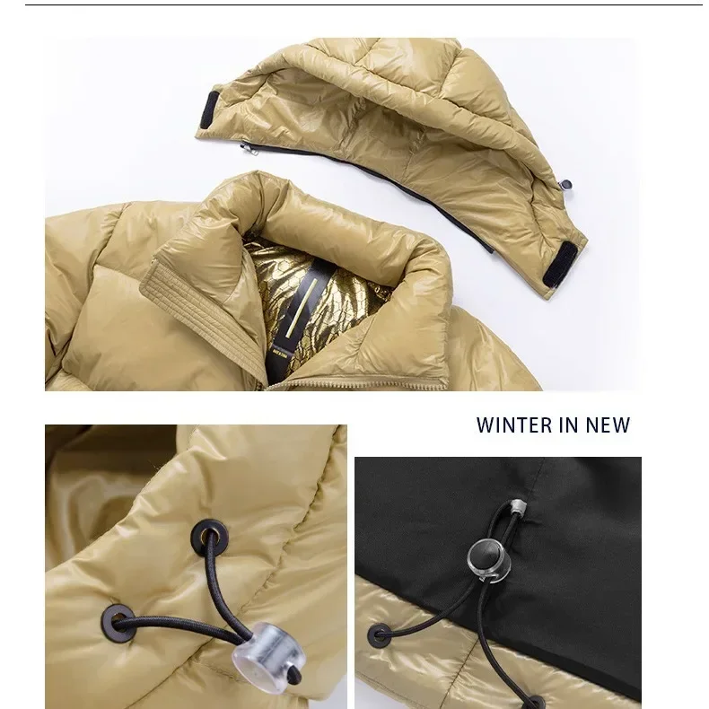 Short glossy down jackets for men and women the same style thickened white duck down loose couple bread clothes, winter clothes.