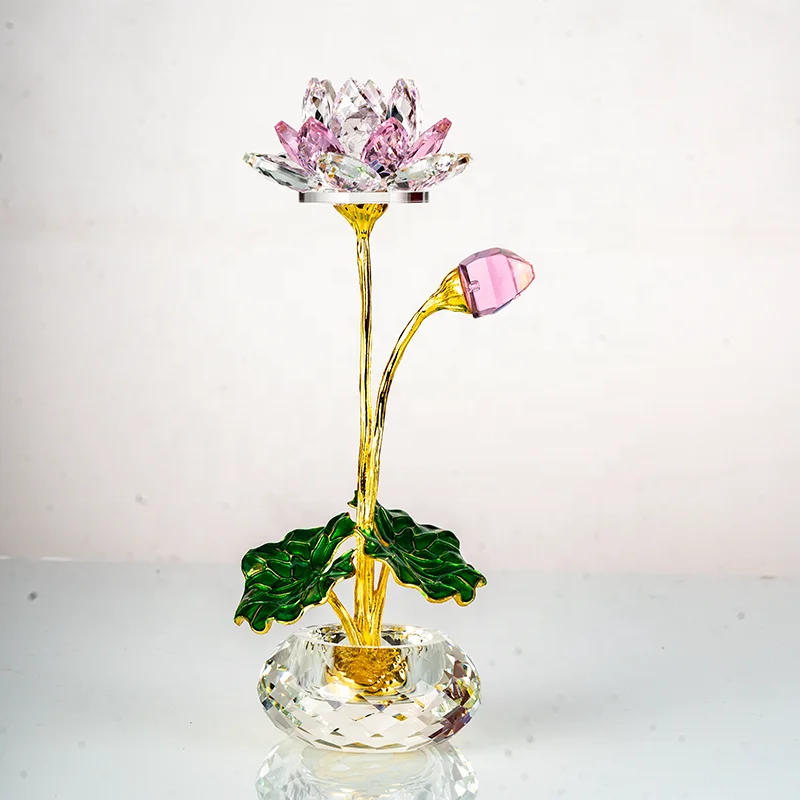 

Crystal Pink Lotus Flower Glass Paperweight Carved Wedding Table Centerpiece Ornament UV Printing Home Decor Christmas Crafts