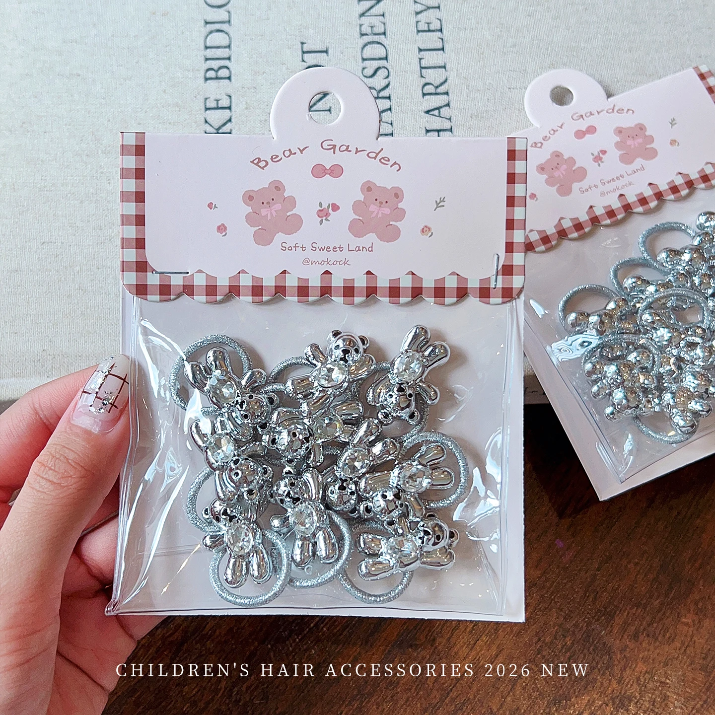 Niedliche Haargummis mit Perlen für Kinder, silberner Bär, Stern, Herz, elastische Haarbänder, Mädchen-Pferdeschwanzhalter, süße Haaraccessoires für Kleinkinder und Kinder – Detail 4