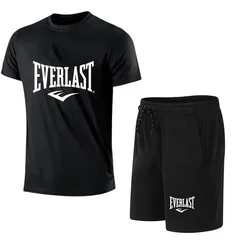 2025 Summer Mens EVERLAST T shirt Shorts 2pcs Set Leisure_Breath Short Sleeve Sport Jogging Oversized Gym Brand Printed Set