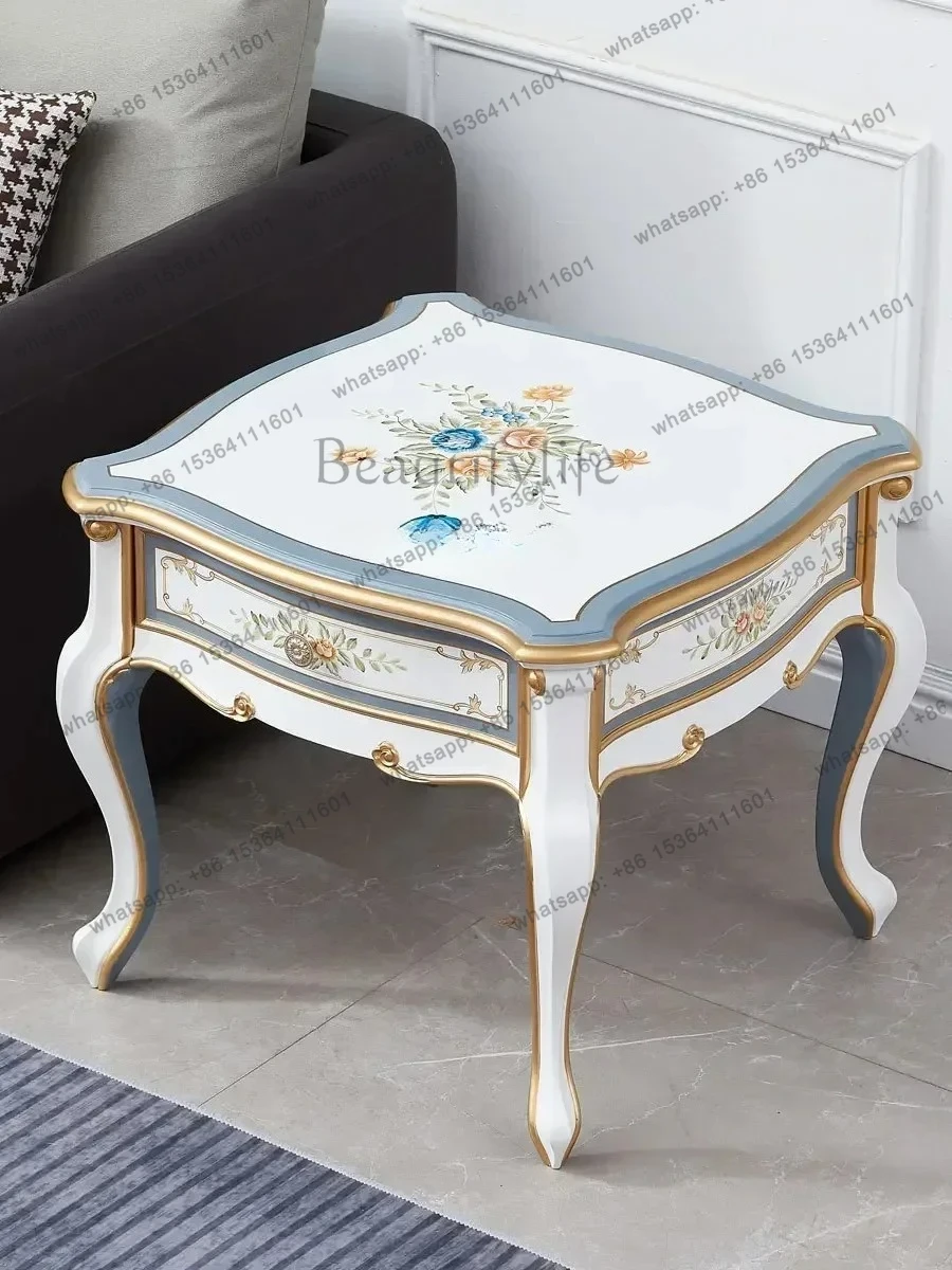 طاولة زاوية أوروبية فاخرة، أريكة خشبية صلبة فرنسية، منحوتة #5