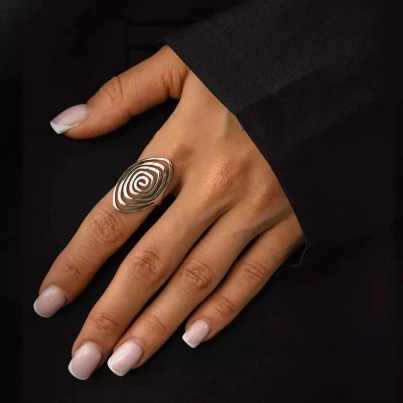 Punk Metal Spiral Rings For Men Women Unique Exaggerated Design Opened Ring Stainless Steel Jewelry Party Wedding No Fading