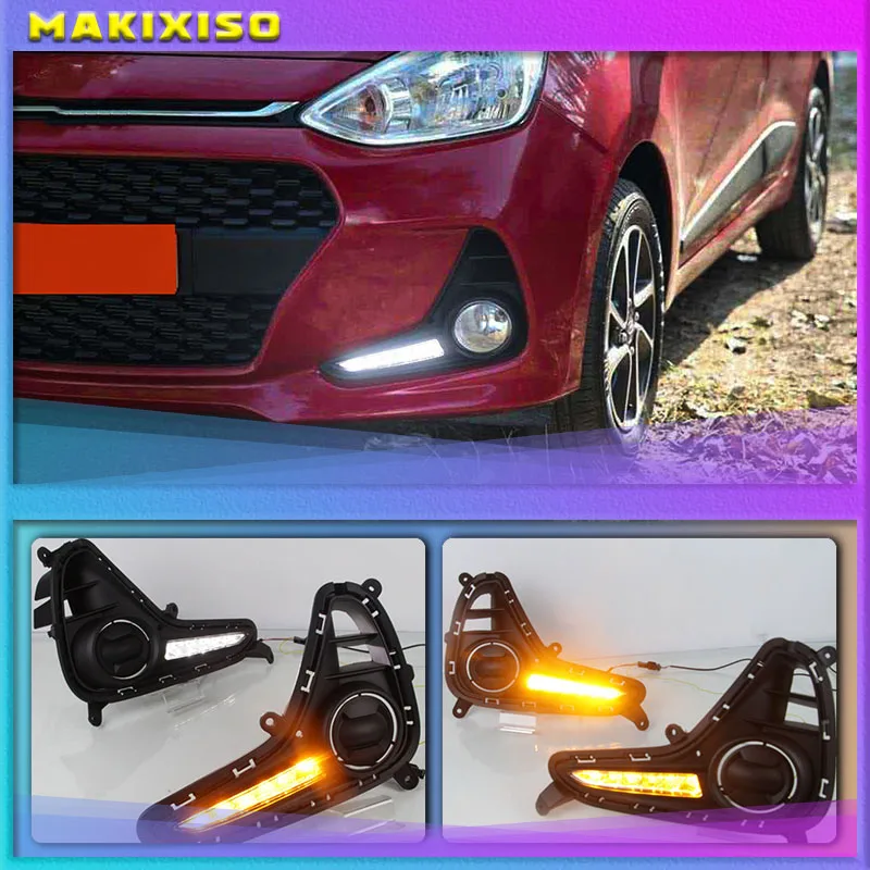 

1 set For Hyundai Grand I10 2017 2018 2019 LED DRL Daytime Running Light Daylight yellow turn lights lamp