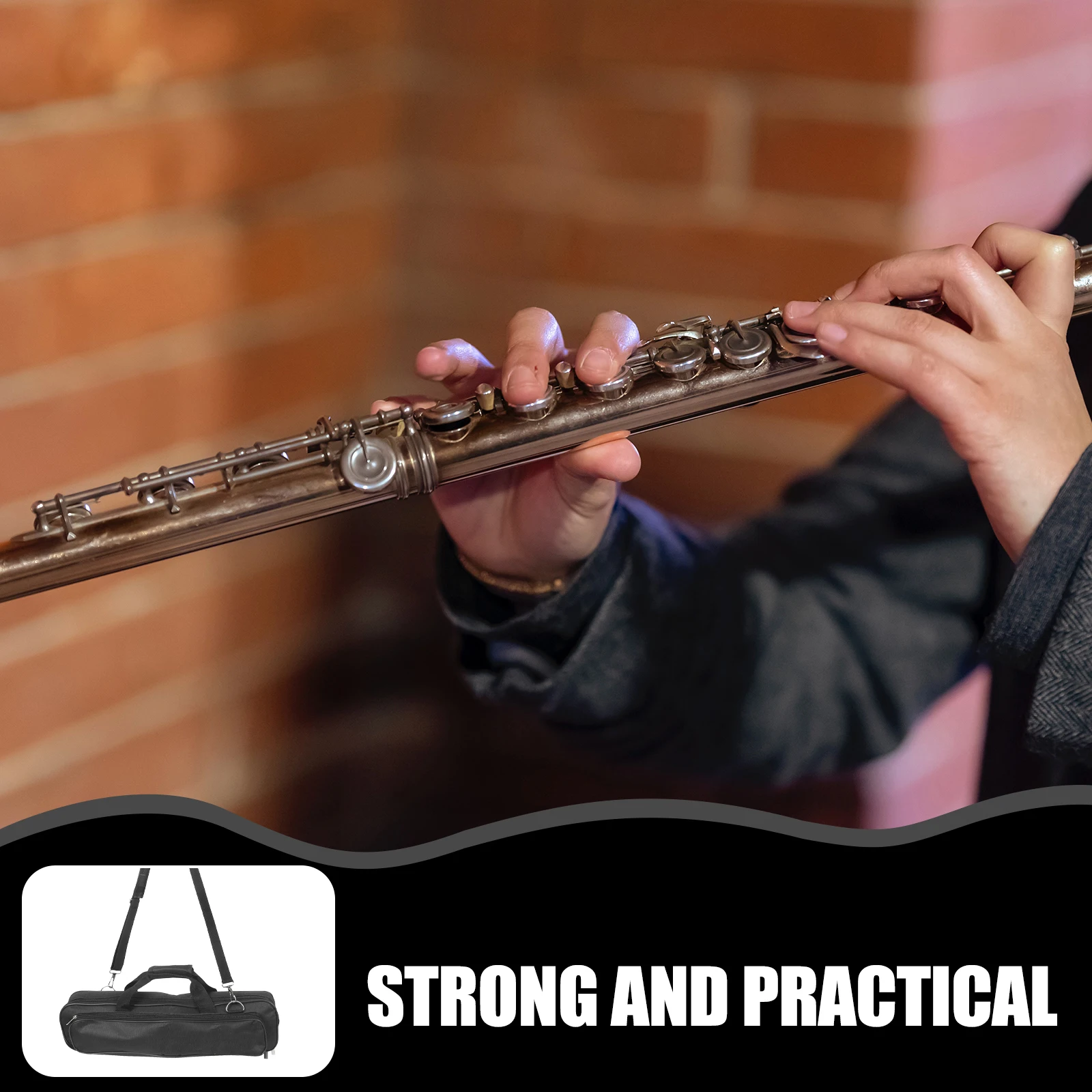 

Flute Storage Bag Durable Nylon Waterproof Case Portable Lightweight Carrying Handbag with Strap Black for Musical