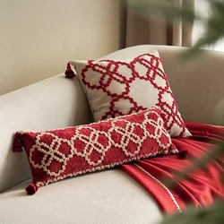 Red Pillow Chinese Geometric Cushion Case Luxury 3D Embrooidery Decorative Pillow Cover For Sofa Chair Joyful Home Decorations