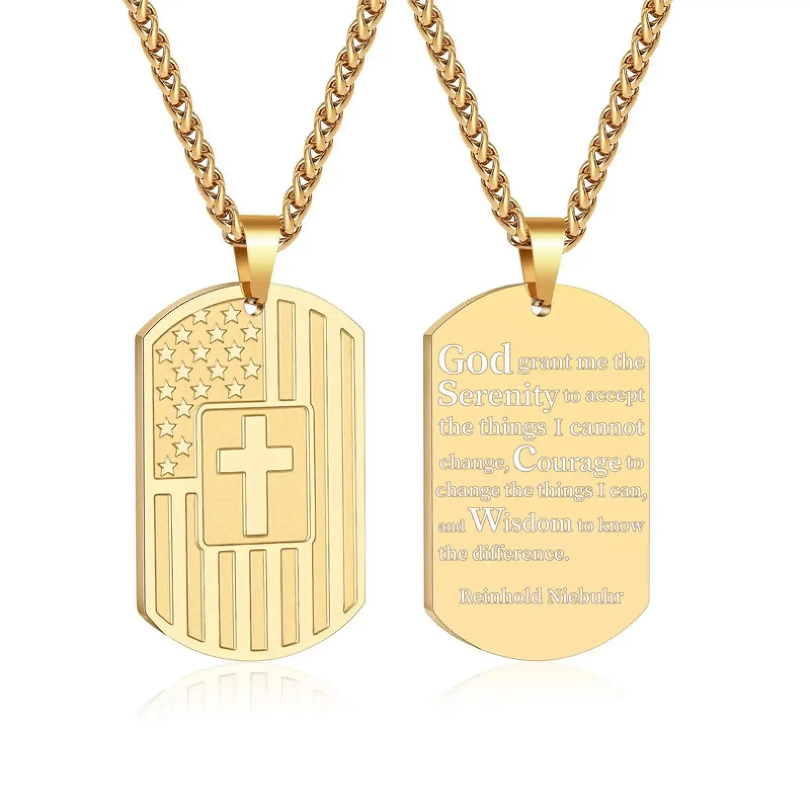 Halskette mit Anhänger in Form eines amerikanischen Flaggenkreuzes aus Edelstahl, patriotischer Schmuck, Geschenk für Männer und Frauen. – Detail 2