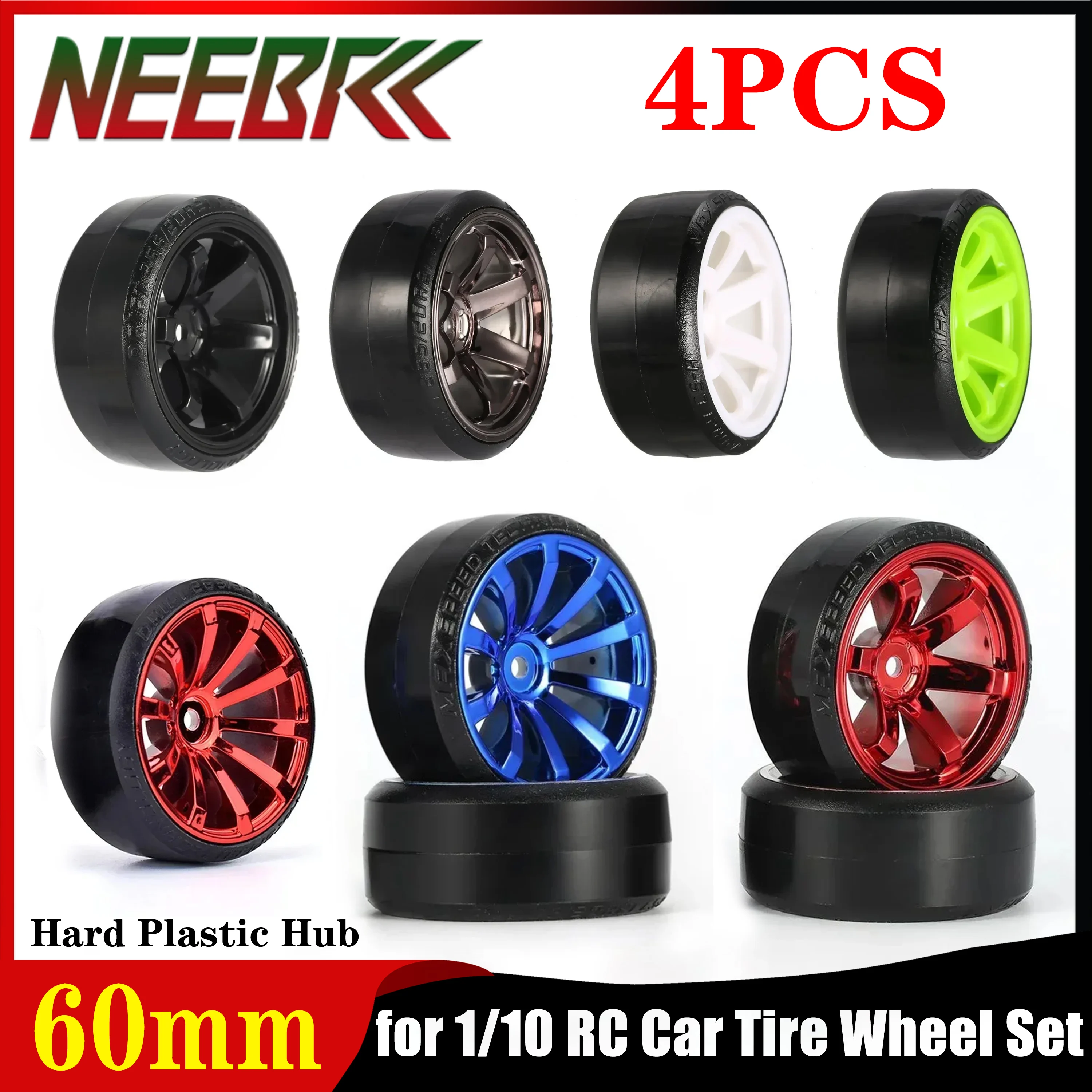 

4PCS 60mm 1/10 RC Drift Car Tire Set Hard Plastic Hub Rim Wheel Rubber Tyre for RC Car 3Racing Kyosho MST Yokomo Tamiya DS5 HSP