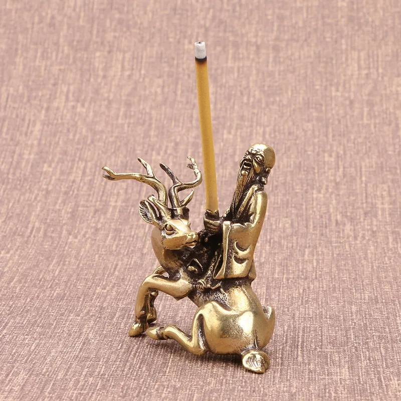 Solid Pure Copper Longevity Star Riding Deer Fragrance Insert Desktop Ornament Home Decoration