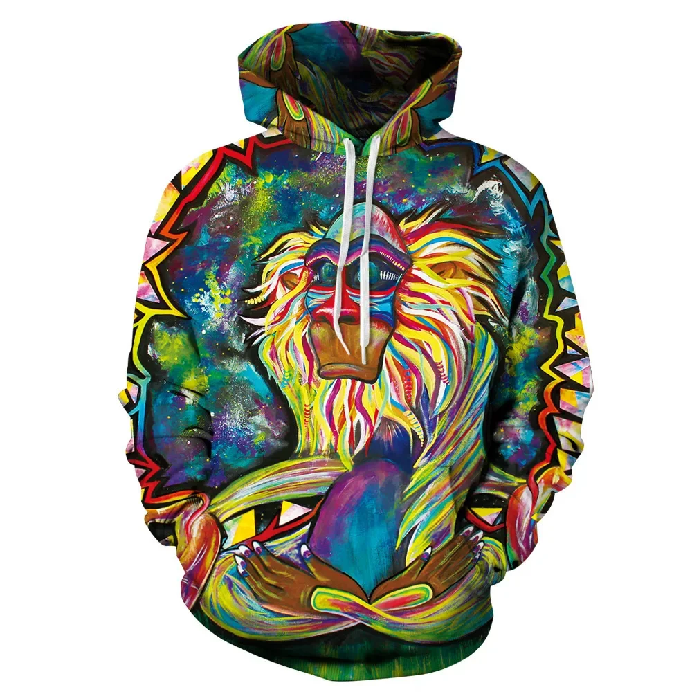 2024 New Colorful Graffiti Rasta Monkey Elder 3d Hoodie Men and Women Casual Street Fashion Hip Hop Oversized Hoodie