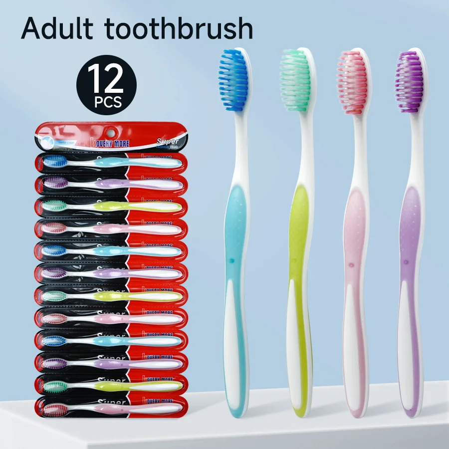 

Набор зубных щеток из мягкой нейлоновой щетины, 12 упаковок, эргономичная ручка, идеальный выбор для путешествий и отелей