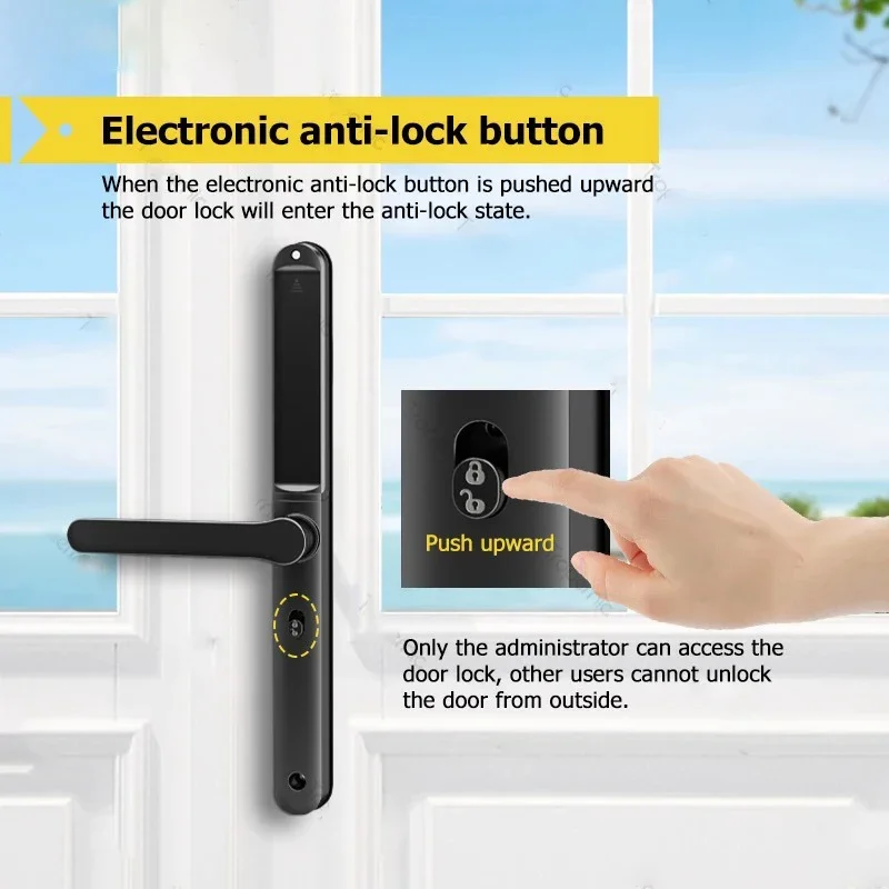 Dayanıklı TTlock Açık Kapı Parmak İzi Kilidi Bluetooth APP RFID Kart Kodu Elektronik Akıllı Kapı Kilidi Cam Alüminyum Sürgülü