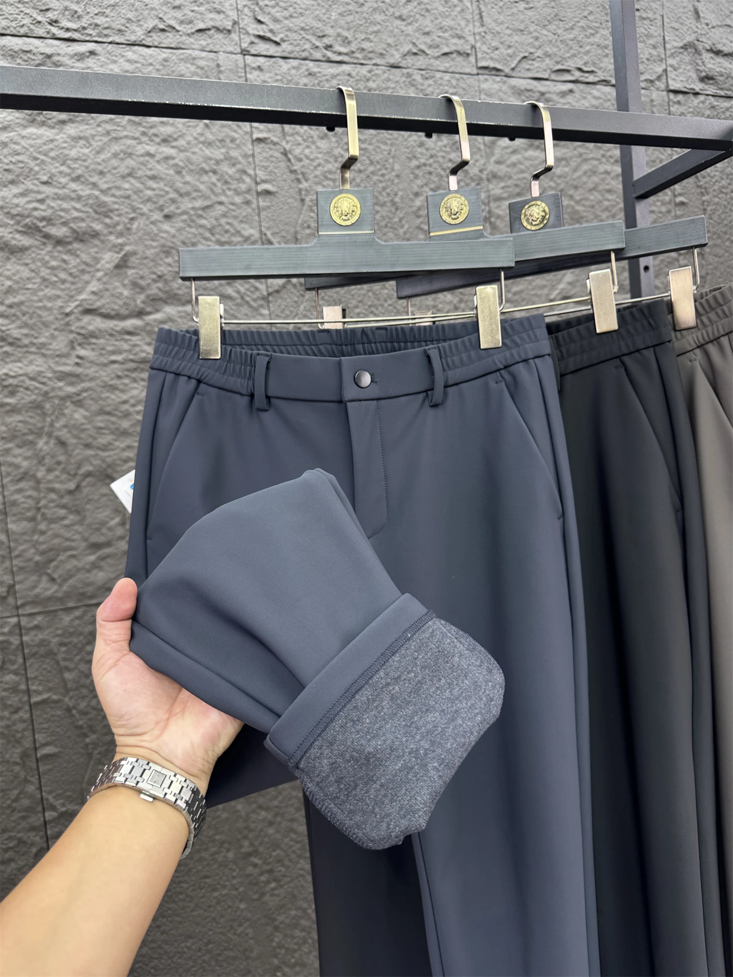 

Svip Men's Comfortable Elastic Thiened Woolen Fce Autumn Winter Straight Leg Casual Pants Pure Color Slim Fit Leisure Tr...