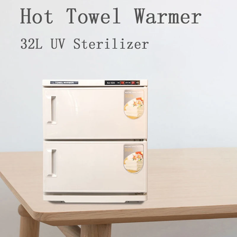 2 In 1 UV Sterilizer Cabinet Hot Towel Warmer 32L Double Layers Heated Disinfection Cabinet For Hotel Spa Nail Beauty Salon