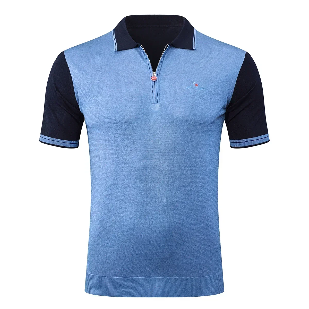 OECHSLI polo shirt silk men 2025 New business Embroidery elastic short sleeve thin zipper work outdoors big M-5XL