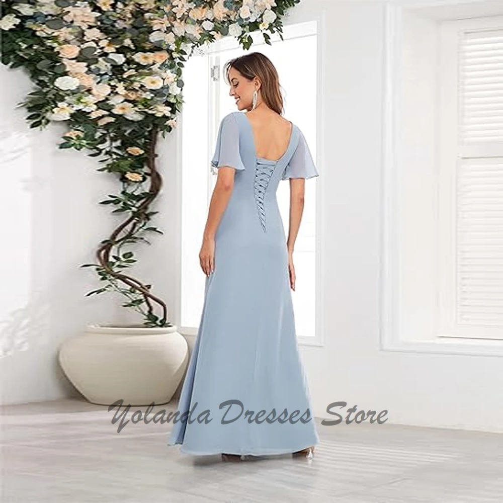 Modren Mother of The Bride Dresses with Sleeves V Neck Ruffles Beaded A Line Long Formal Wedding Guest Dress Floor Length 2024