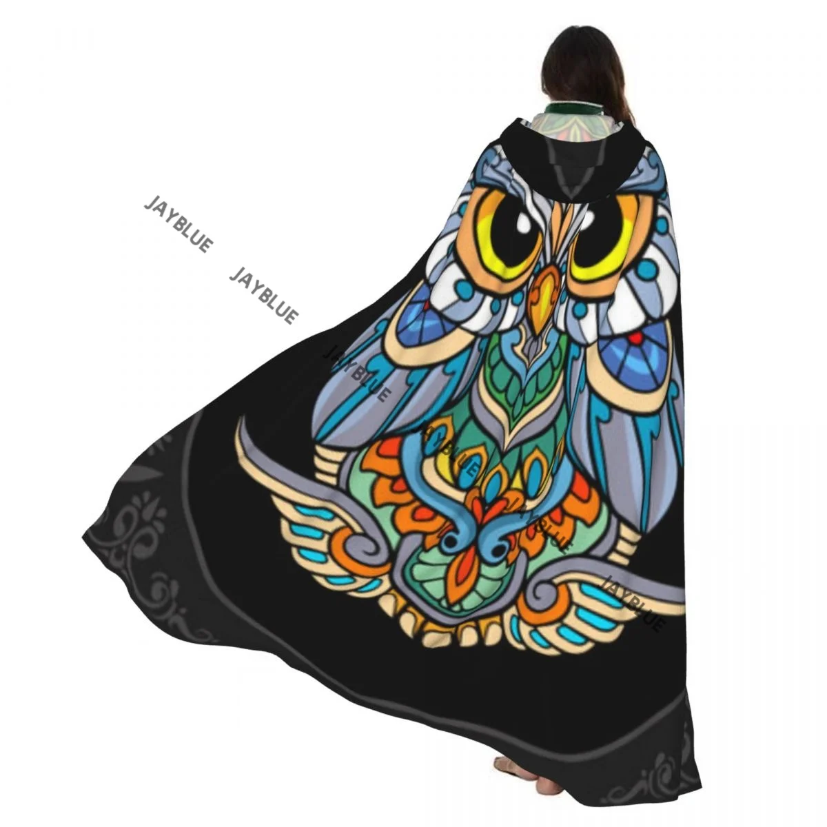 

Двусторонняя накидка-накидка унисекс с капюшоном для взрослых вампиров, красочная сова, птица, мандала, искусство