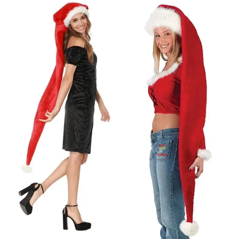 Extra lange Weihnachtsmütze in Erwachsenengröße – Weihnachten, Neujahr, Party, Kostüm, Mütze, Urlaub, Festival, Dekoration, Zubehör für Männer und Frauen