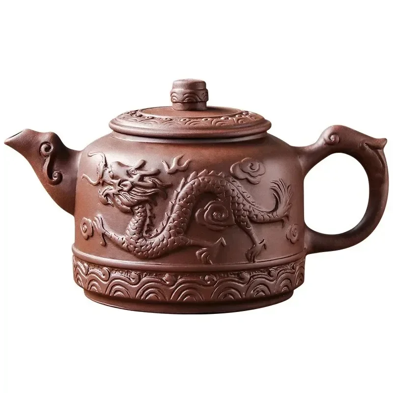 Large Capacity Handmade Dragon Phoenix Tea Pot Household Large Kung Fu Tea Set 600ml Yixing Purple Sand Ceramic Tea Pot