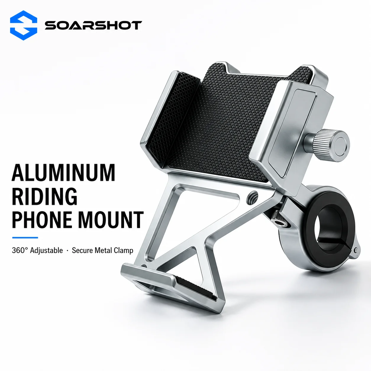 SOARSHOT RNC-01 Aluminum Motorcycle Bike Phone Mount 360° Rotating Handlebar Holder for E-Bike Scooter Navigation Delivery Rider