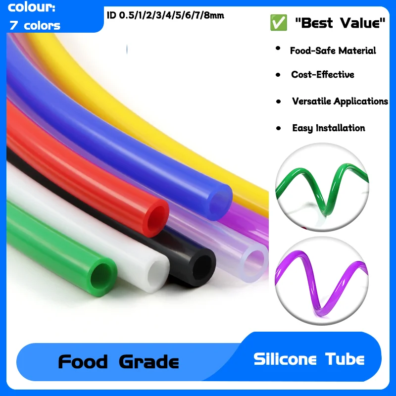 

ID 0.5/1/2/3/4/5/6/7/8mm Water Connector Fish Tank Pond Pump Hoses Flexible Rubber Hose 1/5/10m Food Grade Silicone Tube Color