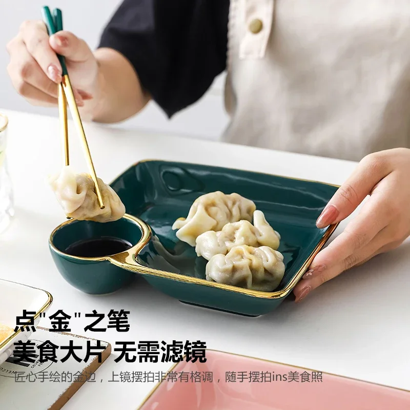 7.5-inch special dumpling plate with vinegar plate square dumpling tray ceramic net red light luxury sushi plate