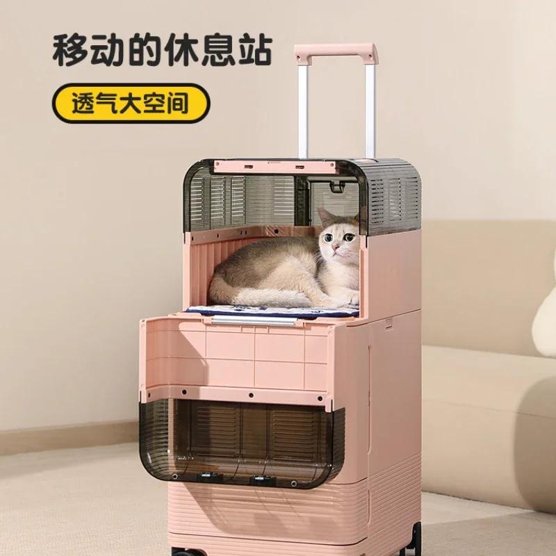 Pet out Small trolley Double-layer removable cat aviation trolley suitcase Small dog car