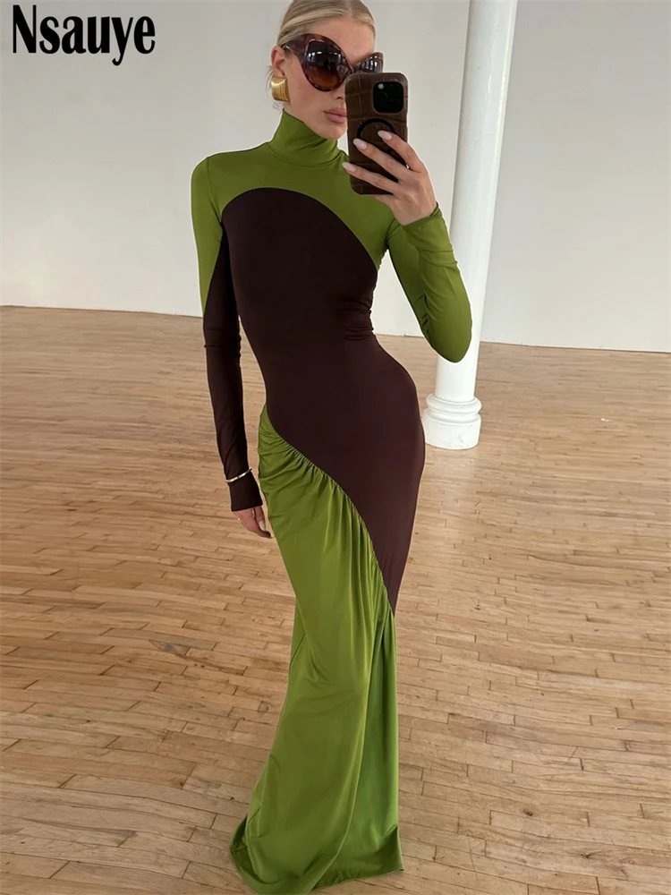 Nsauye فستان نسائي طويل الأكمام عالي الخصر موضة الياقة المدورة خريف فستان نحيف 2025 شتاء مثير نادي الحفلات فستان أنيق #3