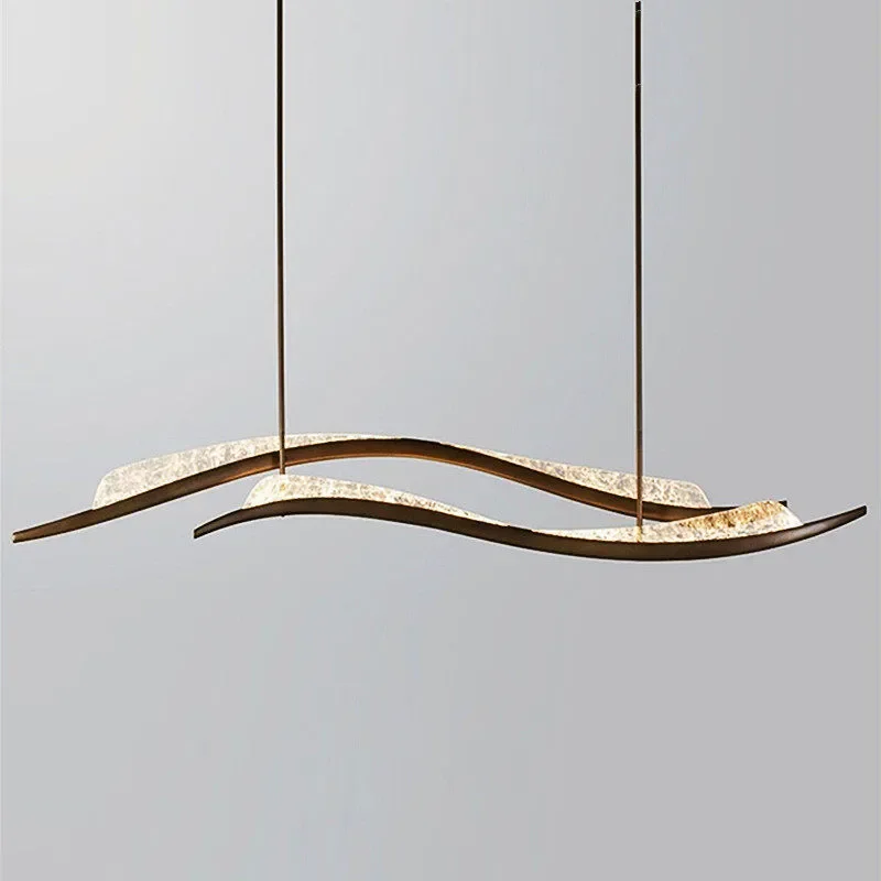 Modern Brass Linear Chandelier Italian Minimalist Designer Light for Dining Room Study Cloud Shape Pendant Lamp